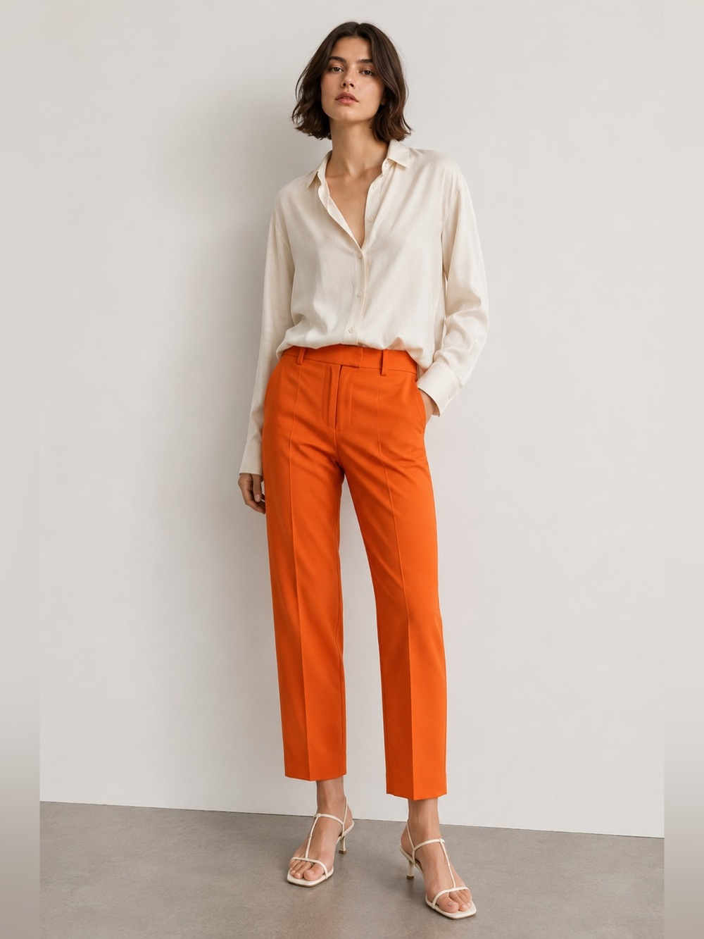 H&M Orange Tailored Ankle Pants Women’s Size 8 Cropped Slim Fit Trousers